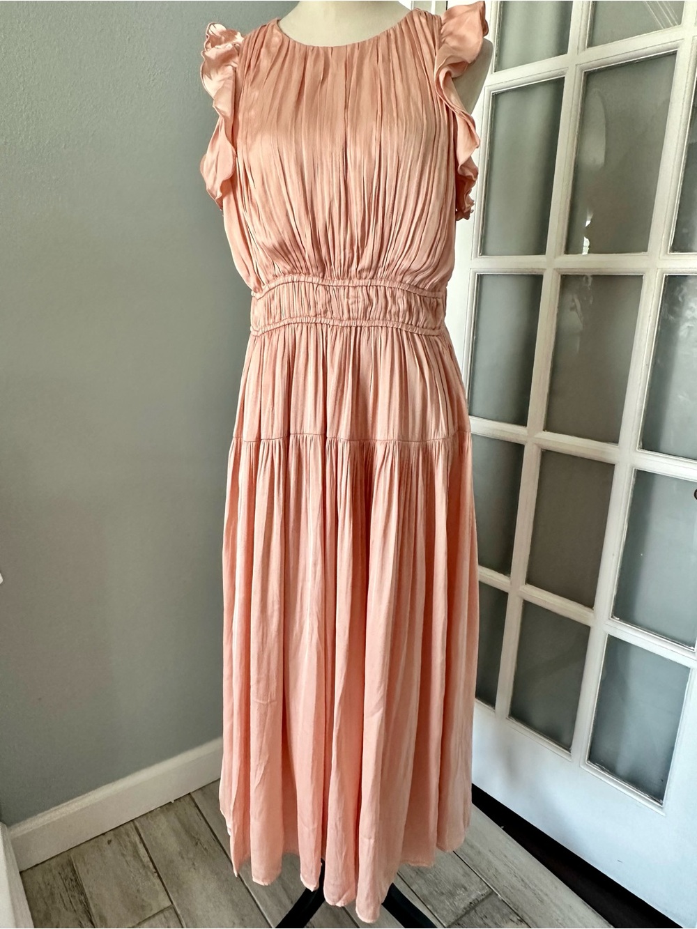 Ann Taylor Peach Ruffle Sleeve Maxi Dress